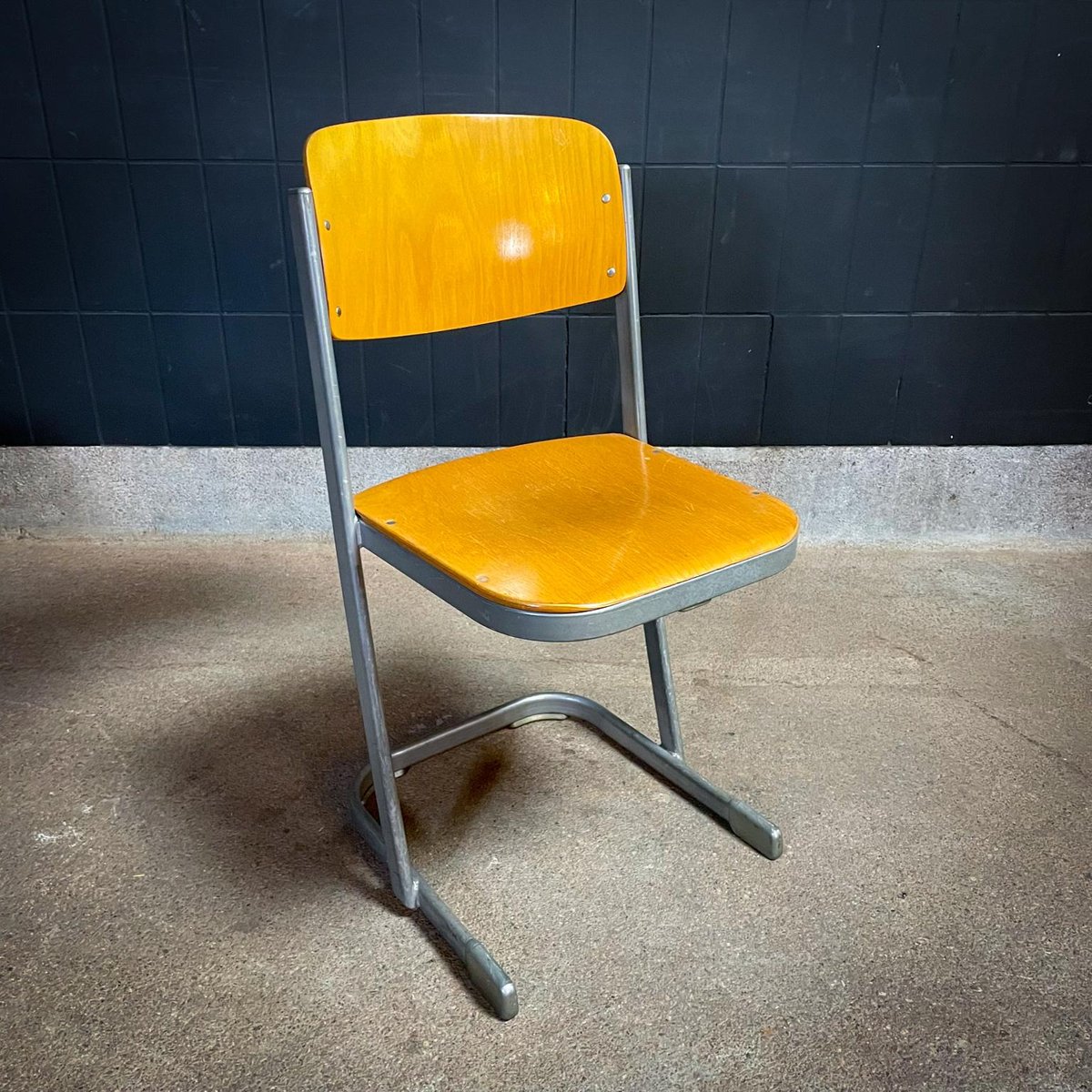 Vintage Stacking School Chair with Gray Metal Frame for sale at Pamono
