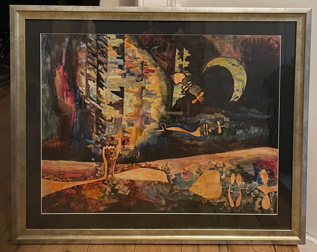 Fernand Carette, Surrealist Composition, 1960, Oil Painting, Framed for