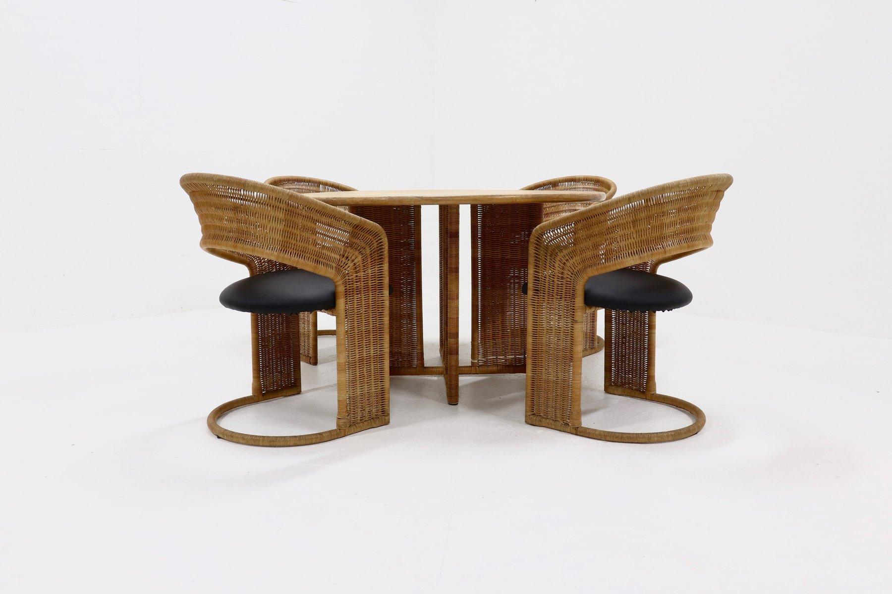 Rattan and Oak Dining Table by Luit Van Der Helm, Netherlands, 1980s