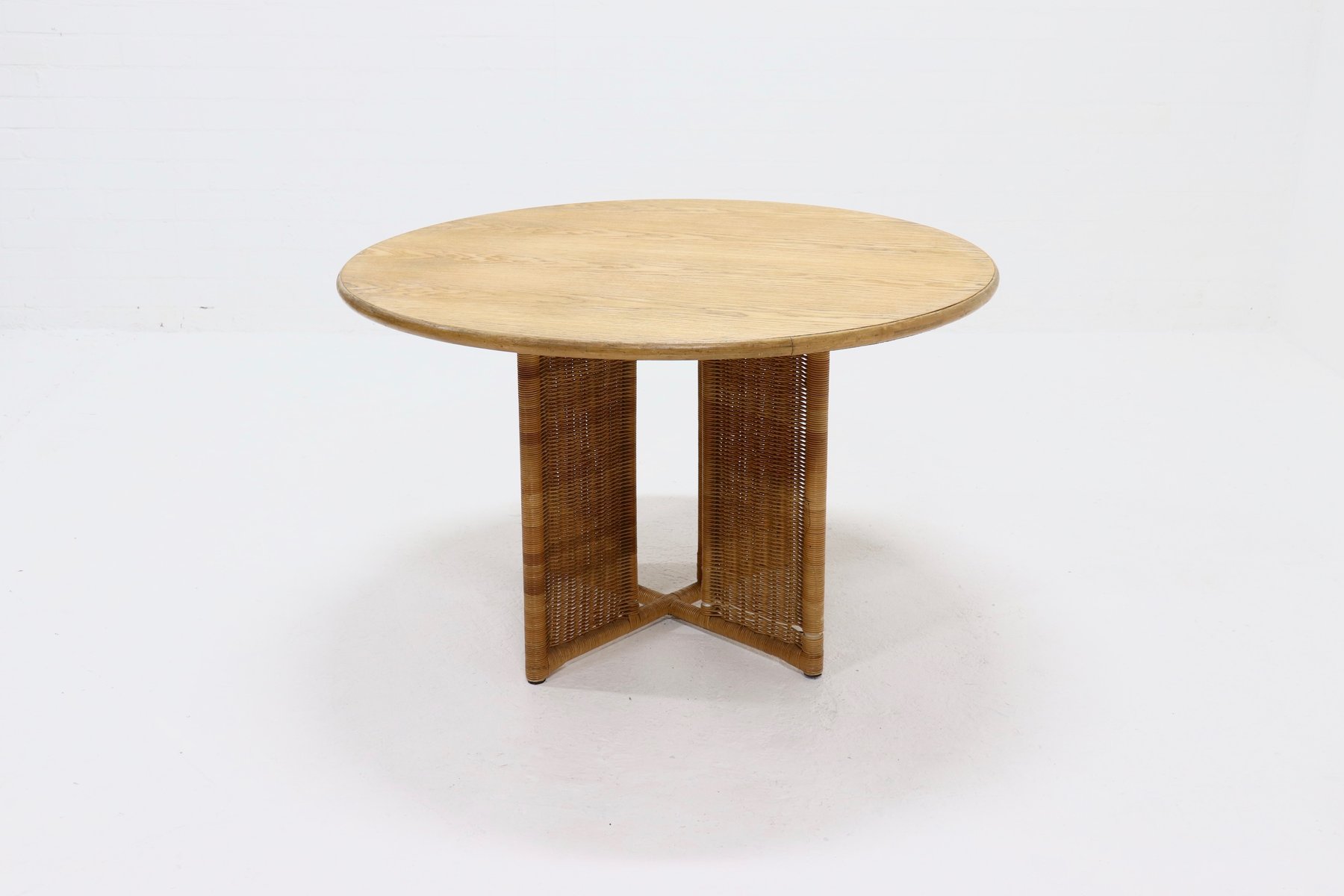 Rattan and Oak Dining Table by Luit Van Der Helm, Netherlands, 1980s