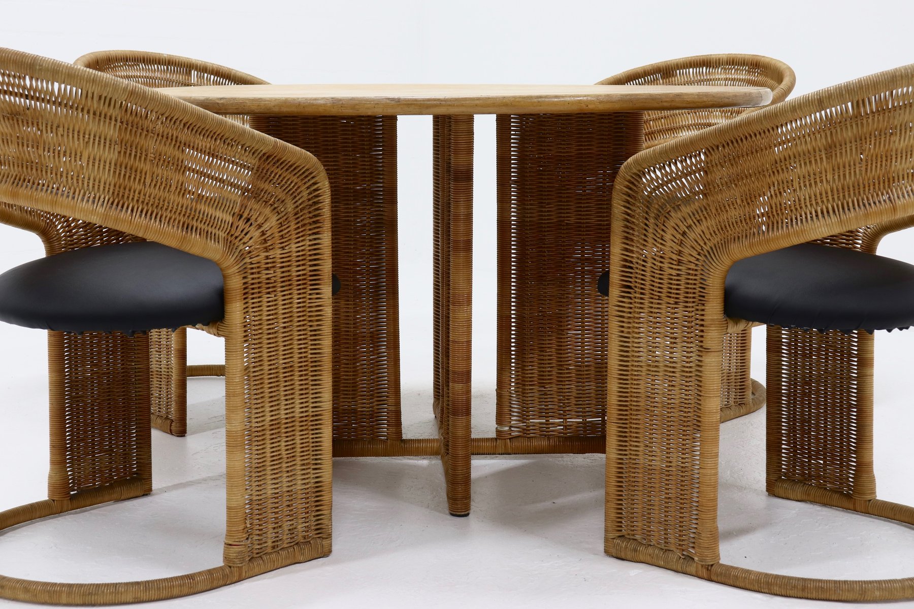 Rattan and Oak Dining Table by Luit Van Der Helm, Netherlands, 1980s