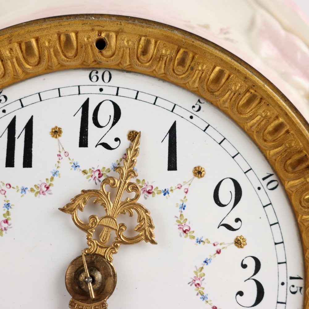 French Baroque Style Countertop Clock in Porcelain, 1800s for sale at Pamono