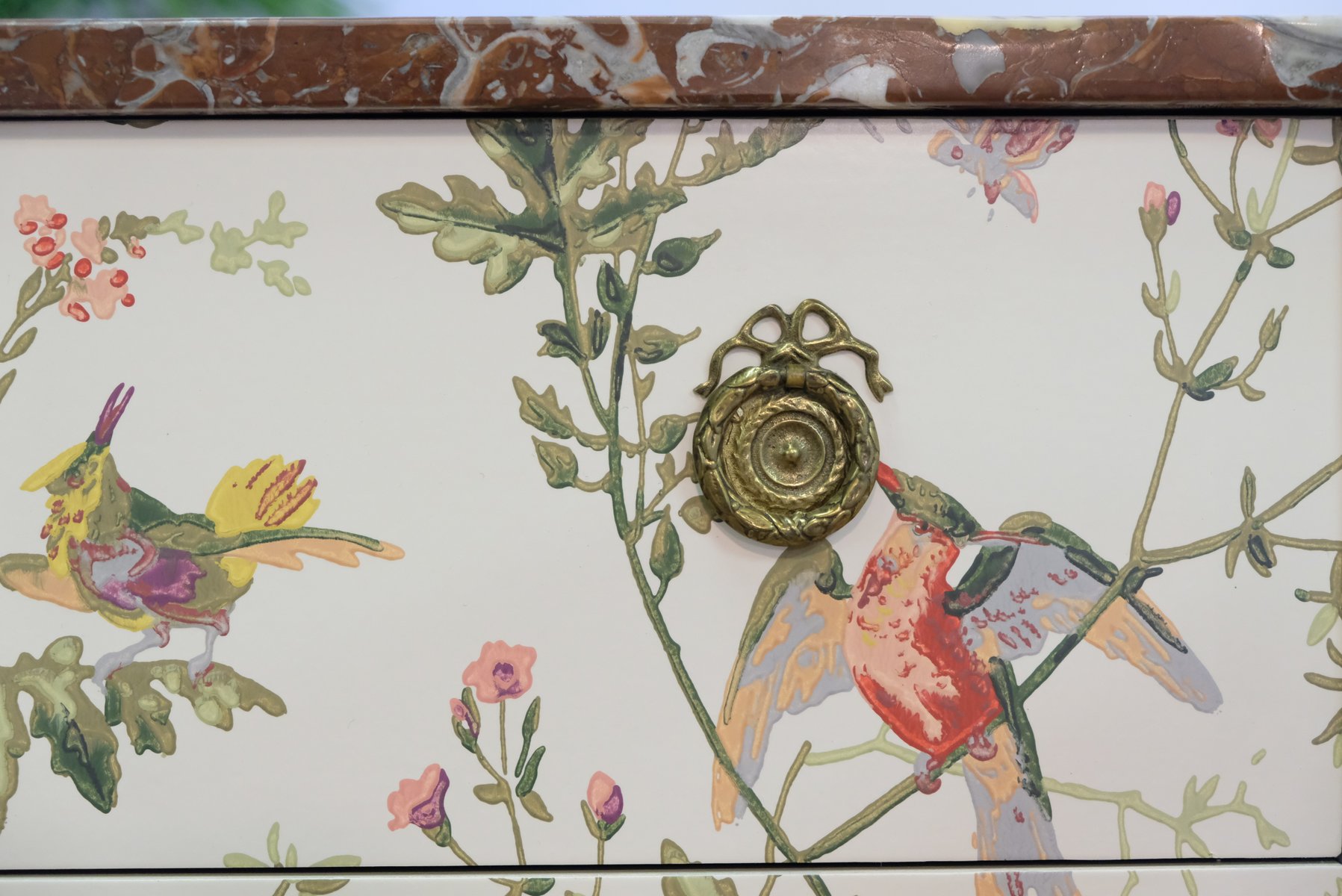 Gustavian Style Commode in Cream with Hummingbird Pattern, 1950s for ...