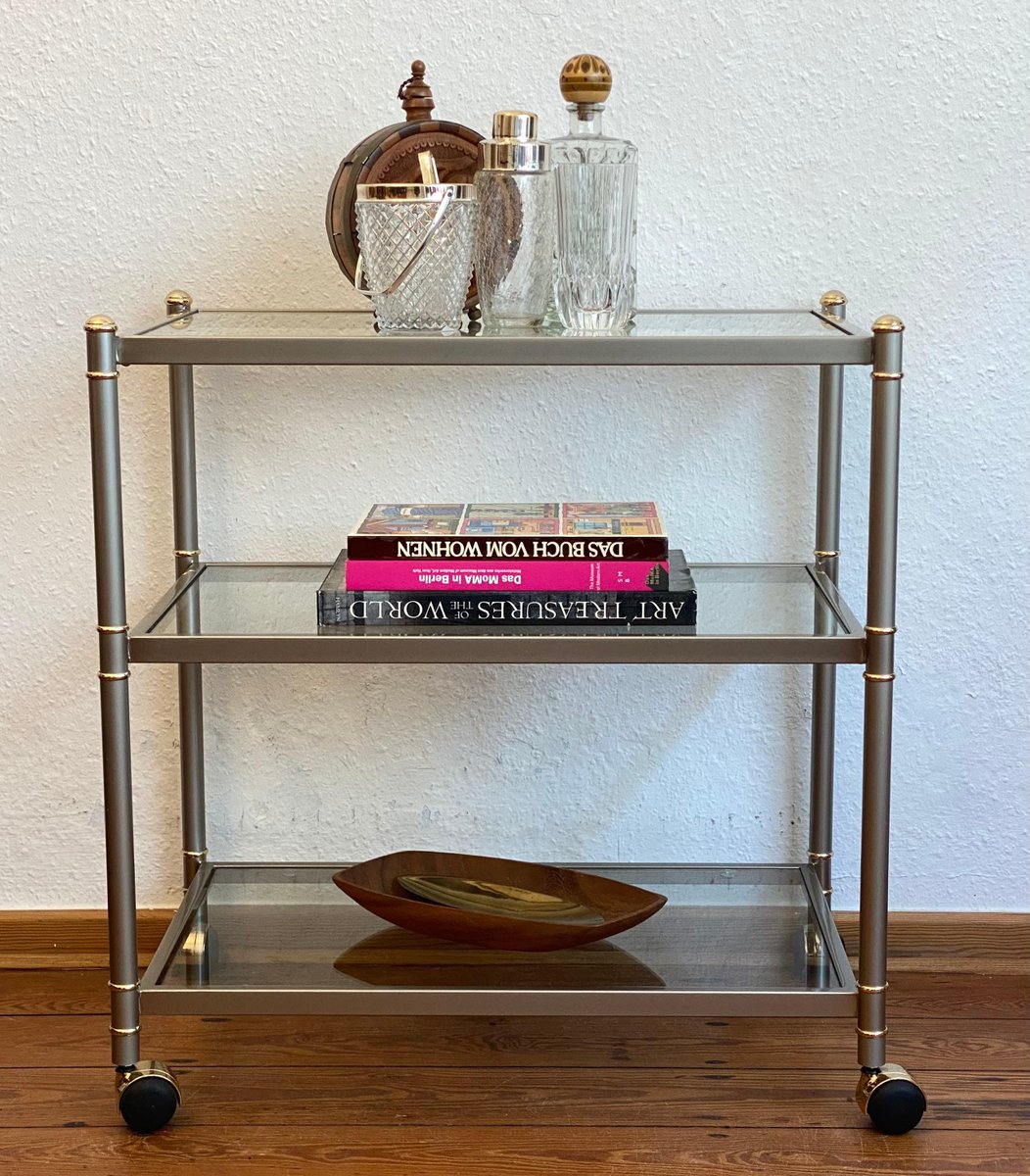 Tea Cart with Glass Trays, 1970s for sale at Pamono