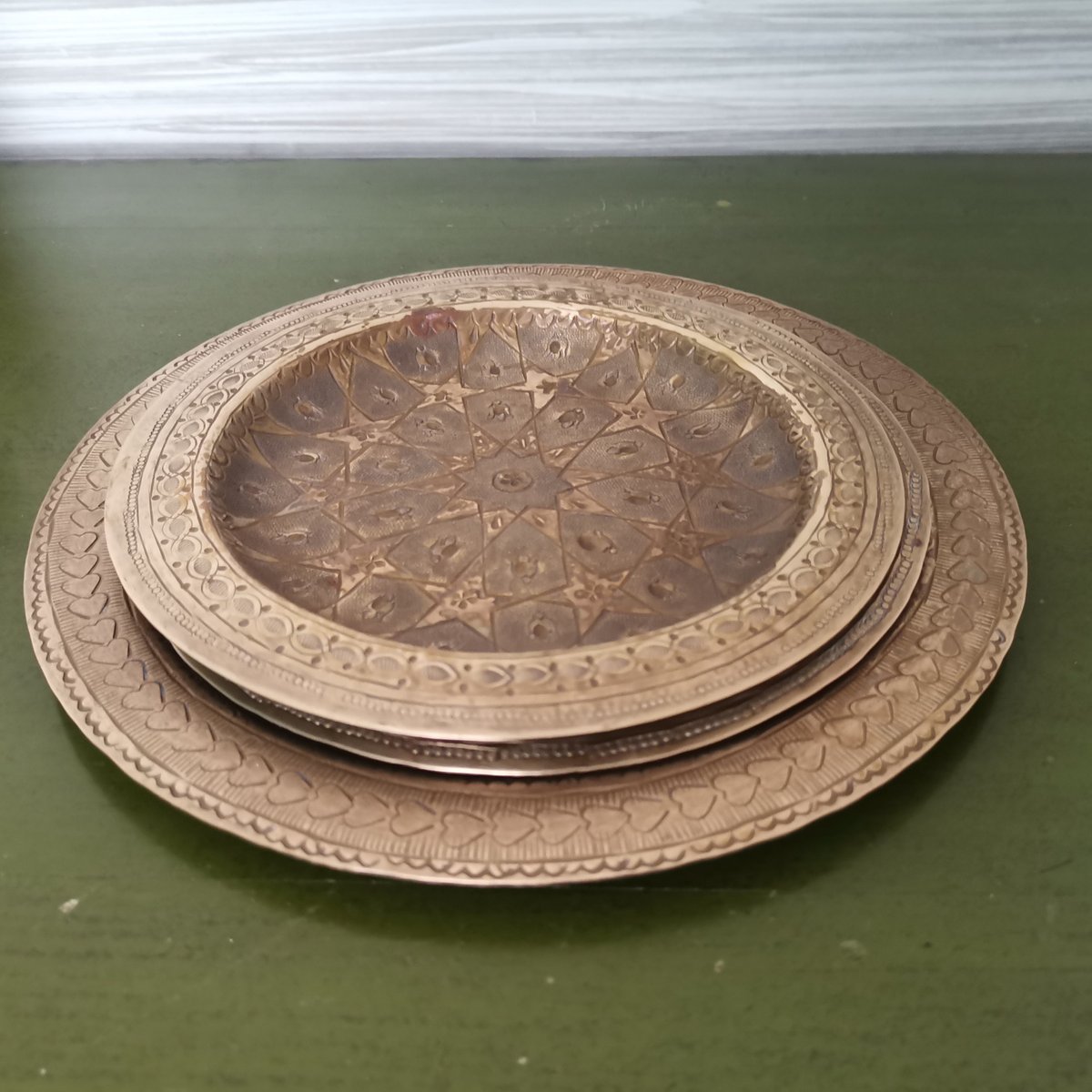 Bohemian Moroccan Brass Decorative Wall Plates, 1970s, Set of 3 for