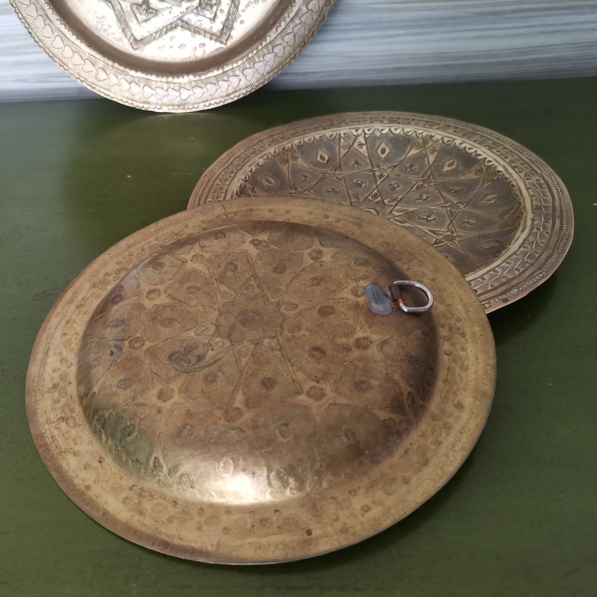 Bohemian Moroccan Brass Decorative Wall Plates, 1970s, Set of 3 for