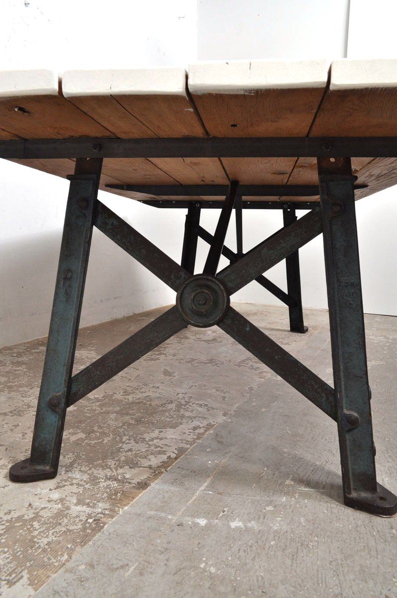 Oak and Cast Iron Garden Table for sale at Pamono