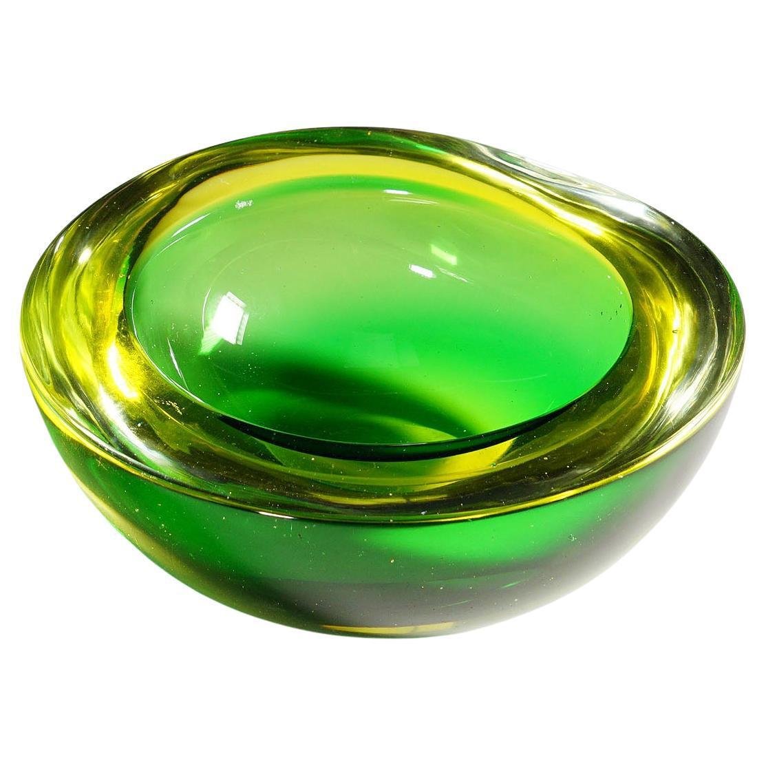 Geode Bowl in Green and Yellow Murano Glass by Archimede Seguso, Italy