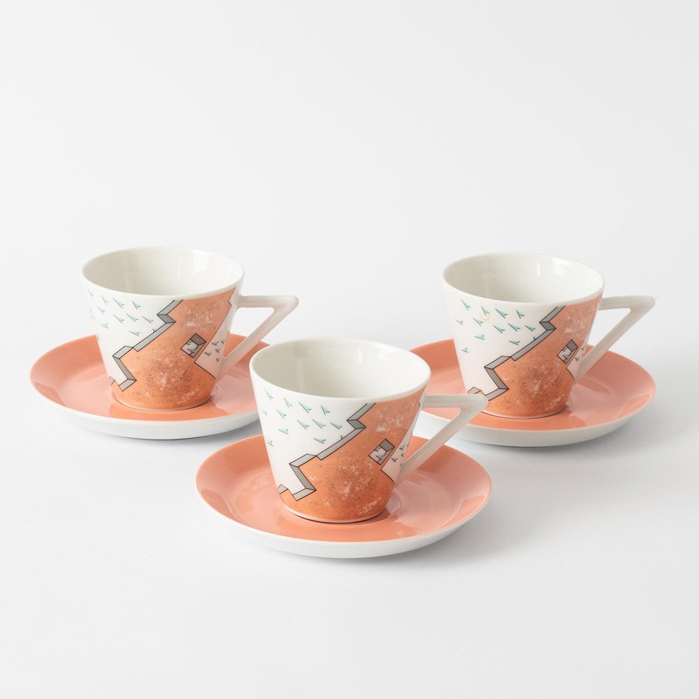 Set 6 Tazzine Da Caffè In Porcellana Bianca Con Decoro Cuore – Senza Piattini, Ideali Per Colazione E Merenda