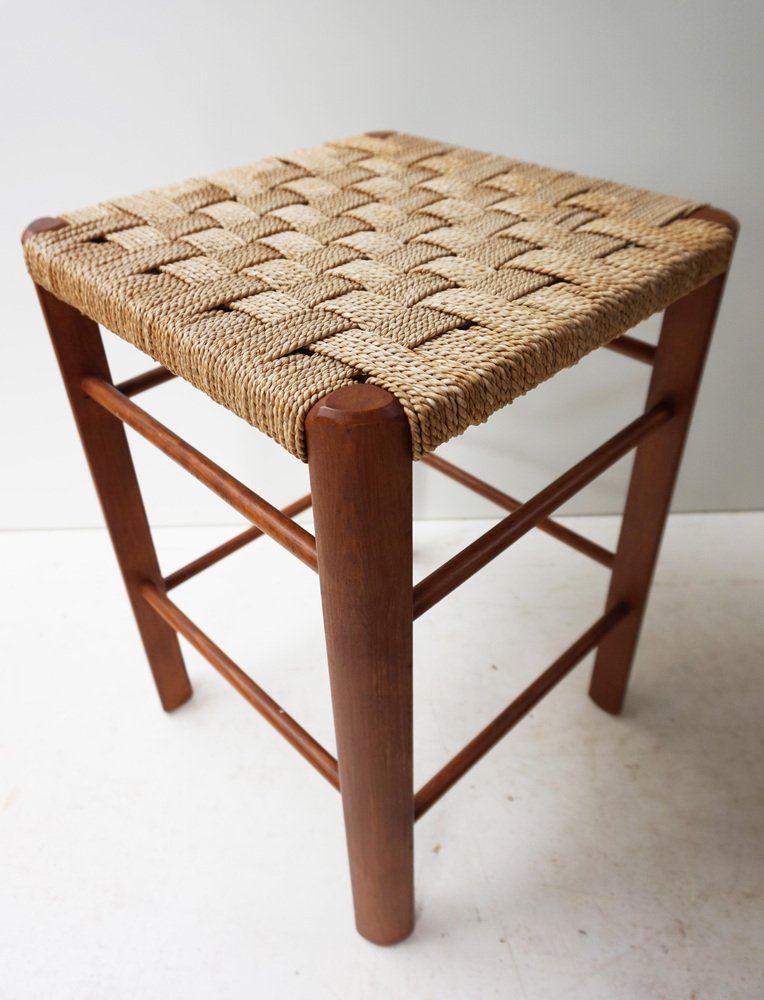 MidCentury Wood and Rope Stool, 1960s for sale at Pamono