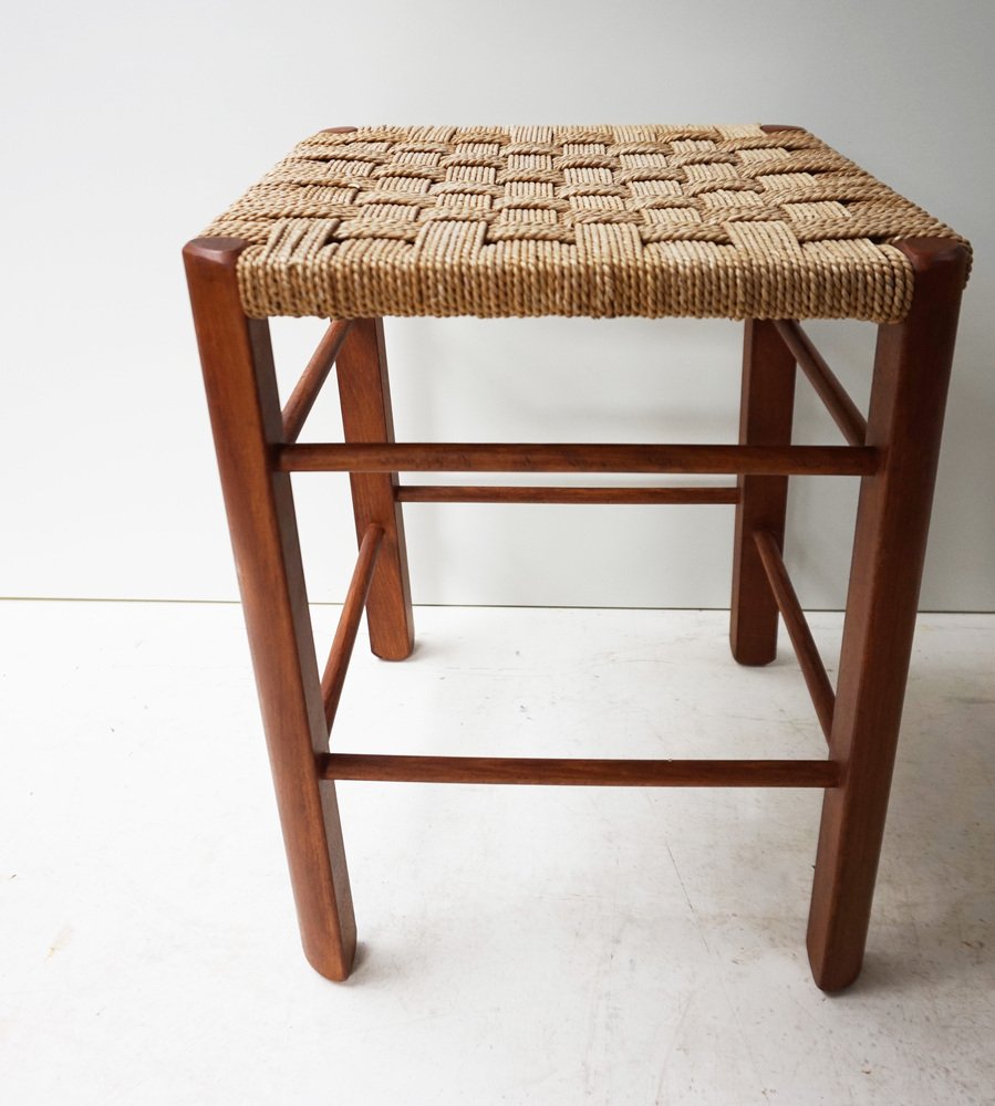 Mid-Century Wood and Rope Stool, 1960s for sale at Pamono