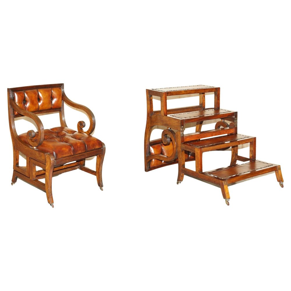 Metamorphic Leather Library Metamorphic Leather Library Armchair Steps attributed to Gillows, 1810s ...