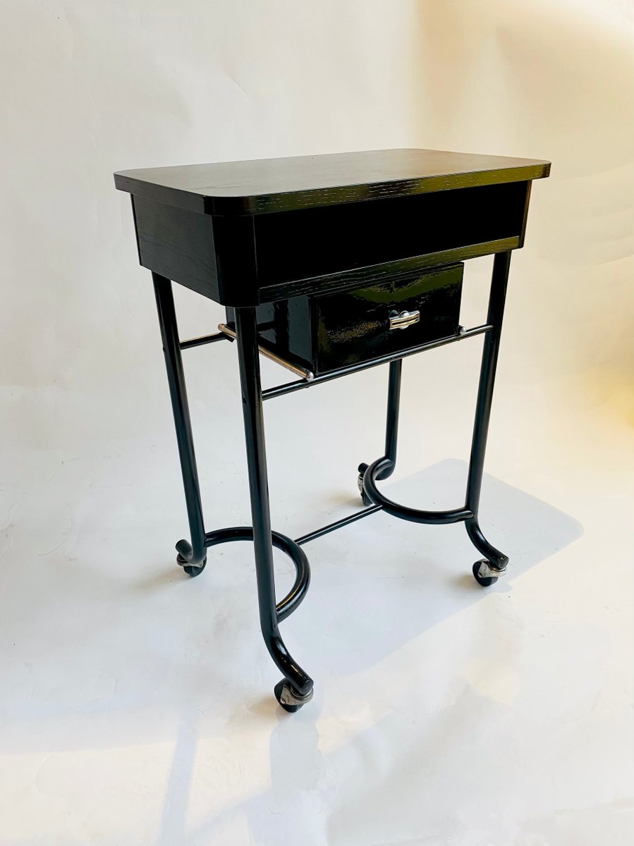 Black Side Table on Wheels for sale at Pamono