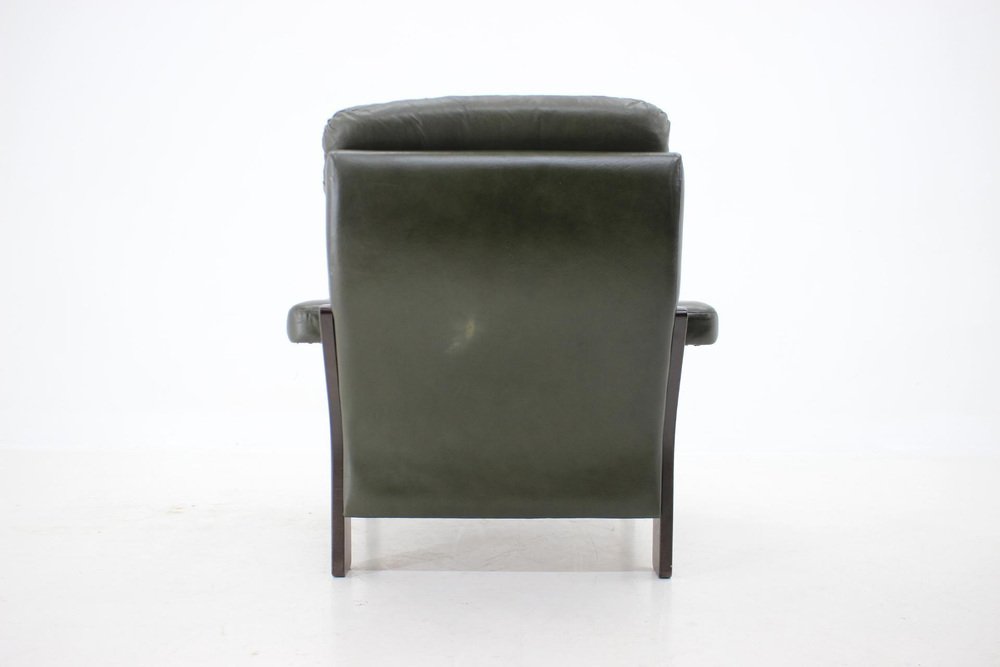 Dark Green Leather Armchair, Denmark, 1970s for sale at Pamono