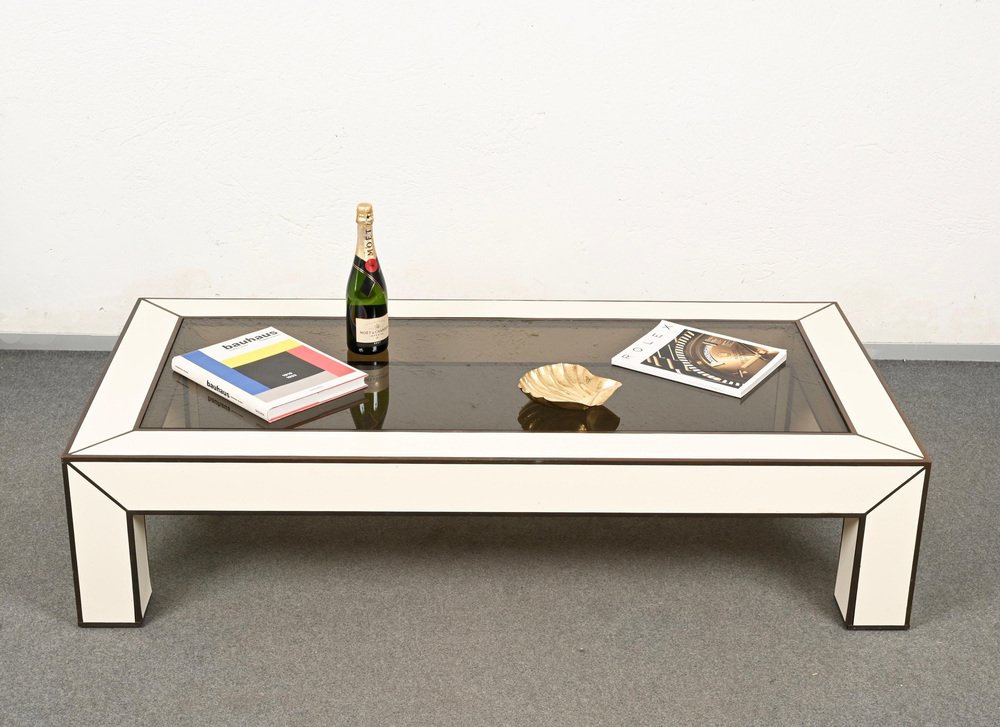 MidCentury Italian Brass & White Formica Coffee Table, 1970s for sale