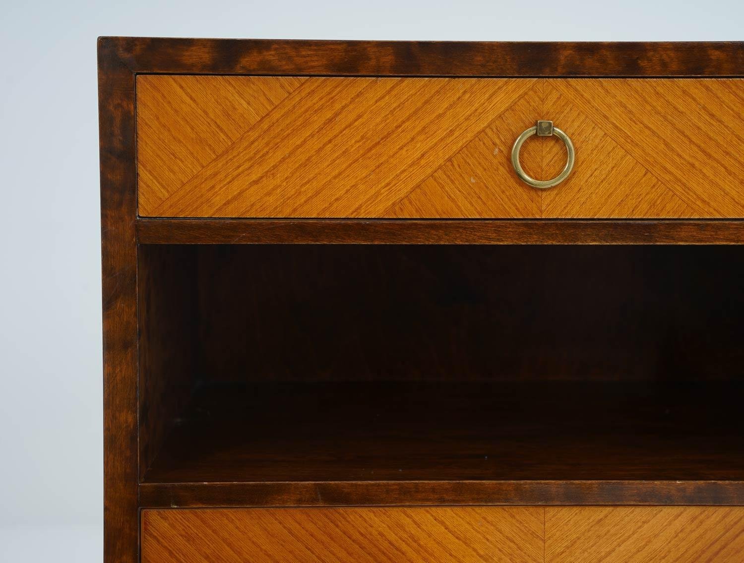 Table de chevet Style Art Déco Noyer blond Niche avec tablette Marron Bois