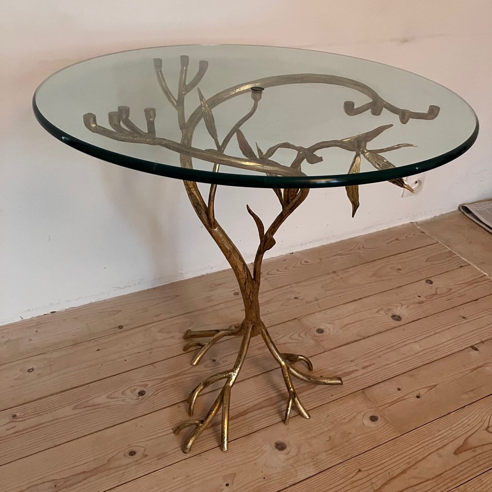 Iron & Glass Pedestal Side Table, 1980s for sale at Pamono
