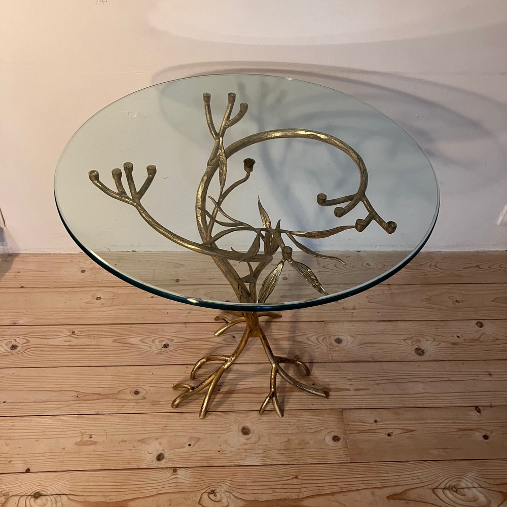 Iron & Glass Pedestal Side Table, 1980s for sale at Pamono