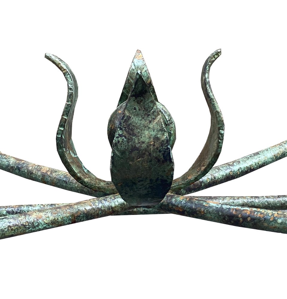 Oval Wrought Iron Coffee Table with Glass Top in the Style of