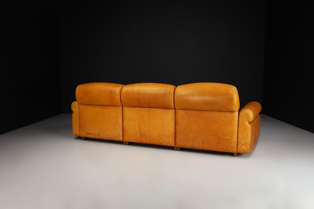 MidCentury Modern Cognac Leather Lounge Sofa, Italy, 1960s for sale at