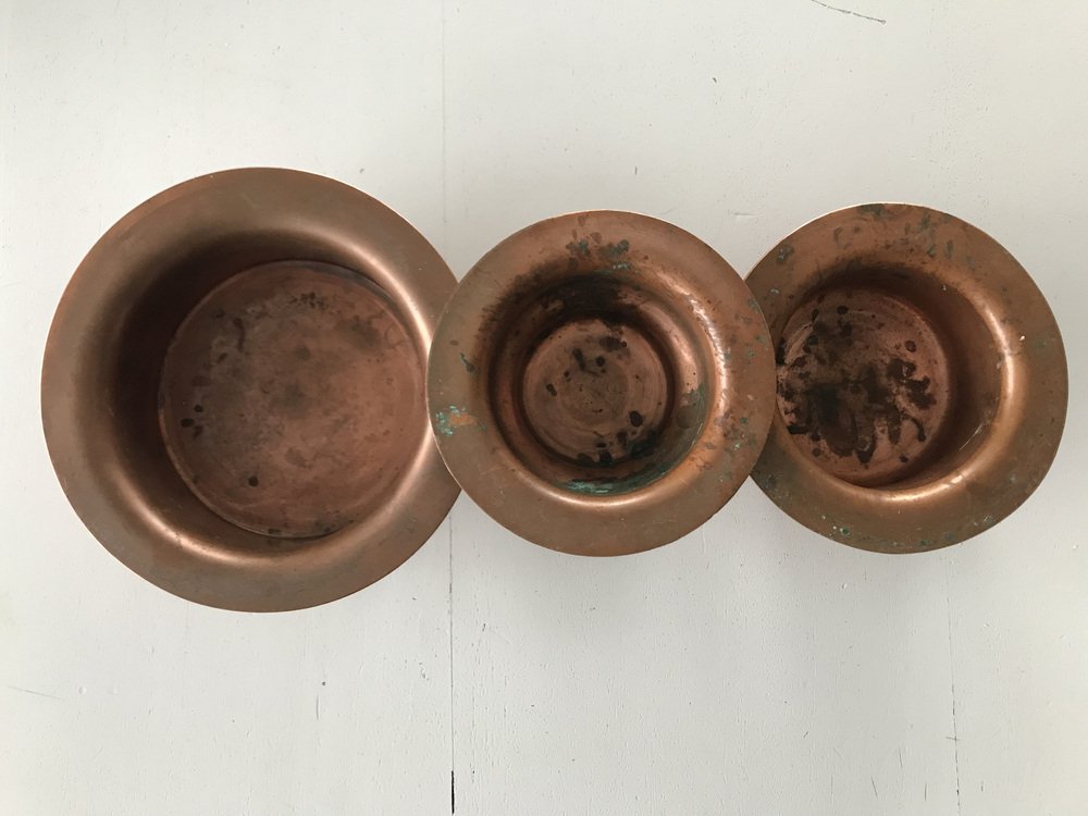 Vintage Copper Bowls, 1950s, Set of 3 for sale at Pamono