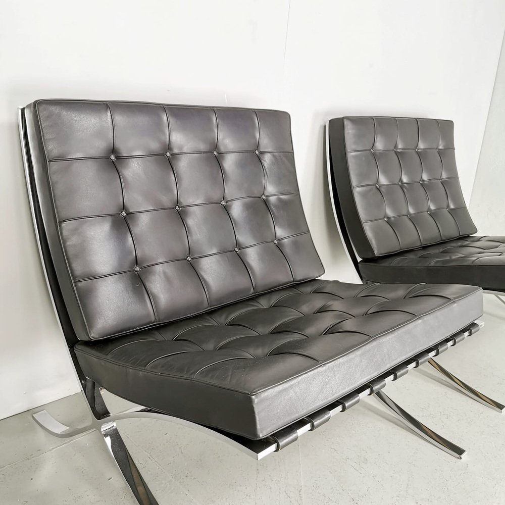 Barcelona Sessel aus schwarzem Leder von Ludwig Mies van der Rohe für