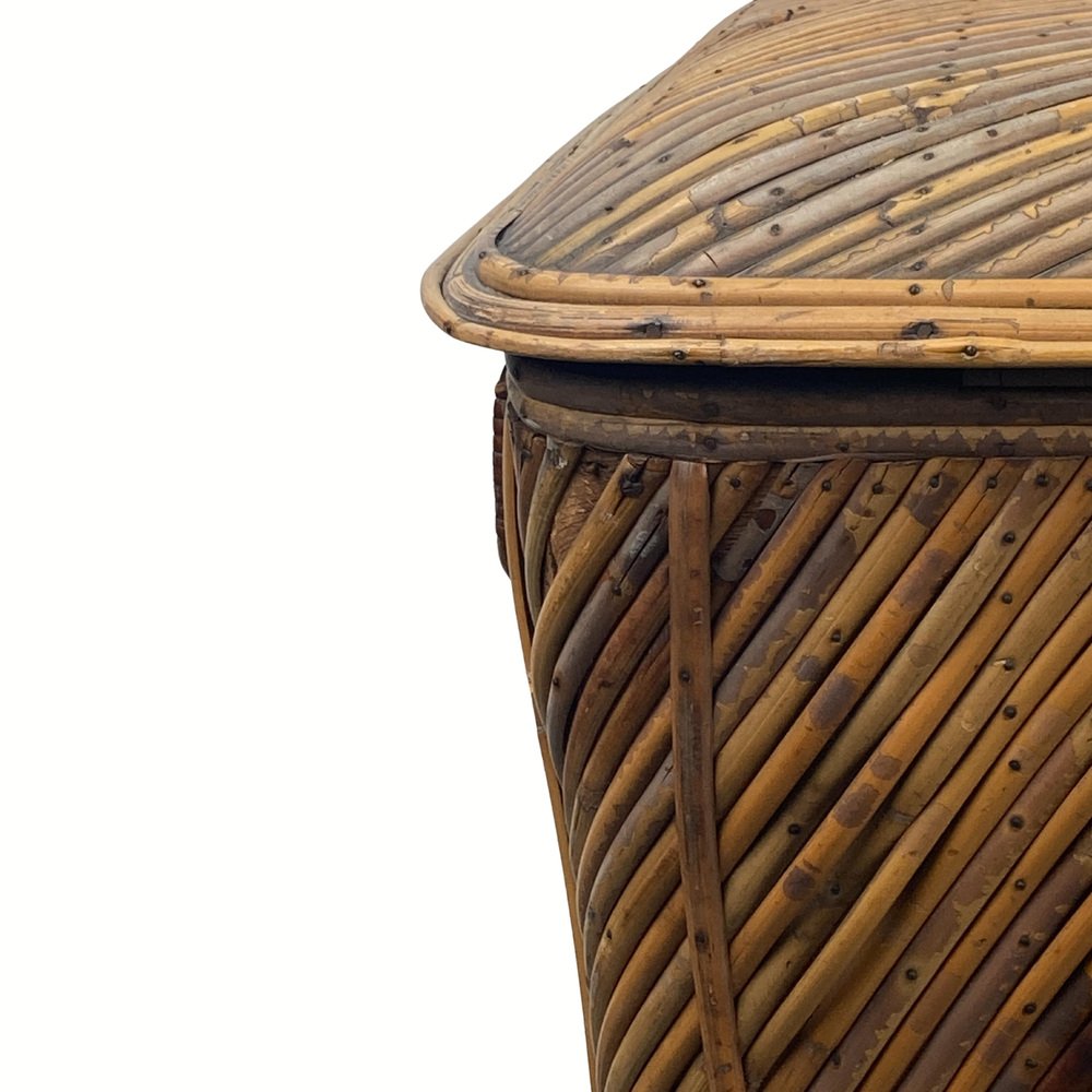 Siège coffre de pêche vintage en osier assise orange – La Roue du Passé