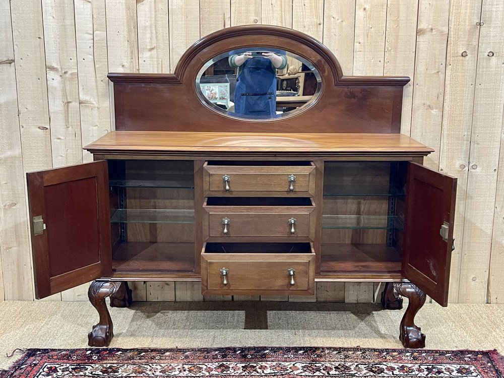 Grand Buffet Bas Style Chippendale Anglais - Bois Vernis - 225 Cm - Occasion
