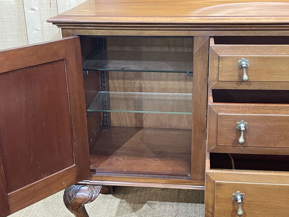 Grand Buffet Bas Style Chippendale Anglais - Bois Vernis - 225 Cm - Occasion