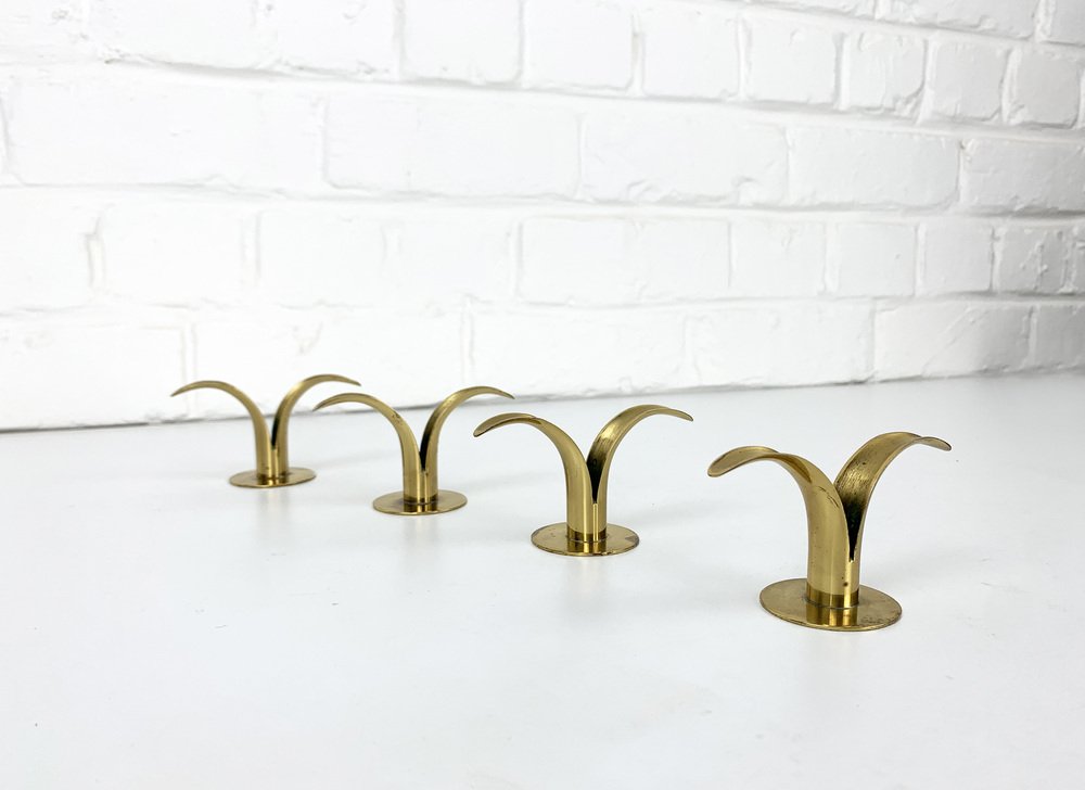 Bougeoirs Mid-Century en Laiton par Gusum, Suède, 1980s, Set