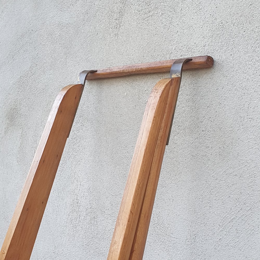 Wood and Brass Bookcase Ladder, 1950s for sale at Pamono