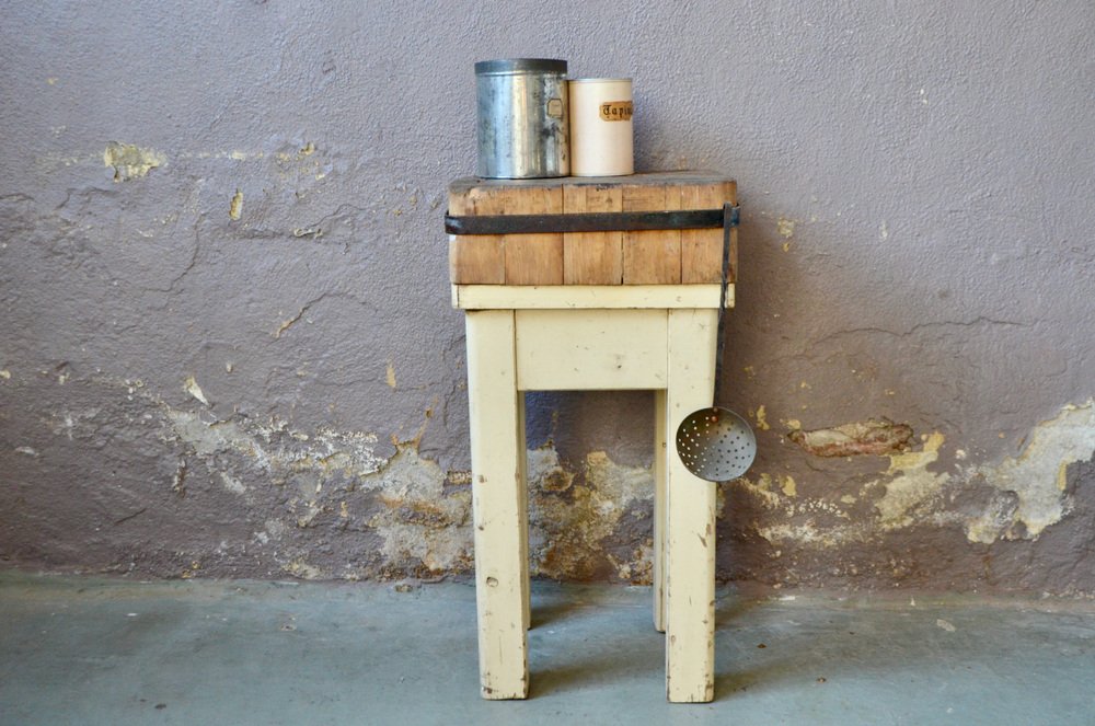 Bloc Boucher En Bois Massif Vintage - 60x60x81 Cm - Idéal Cuisine Ou Atelier