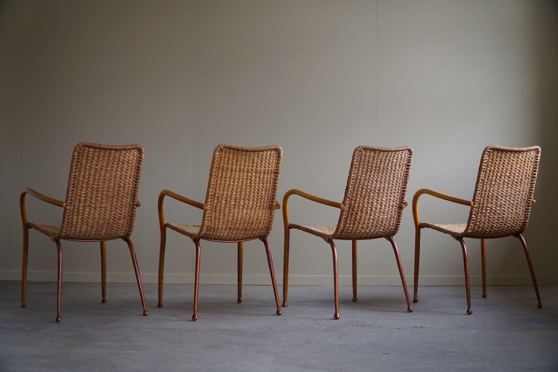 Image showcasing Mid-Century Modern Italian Wicker & Birch Armchairs, 1950s, Set of 4 ...