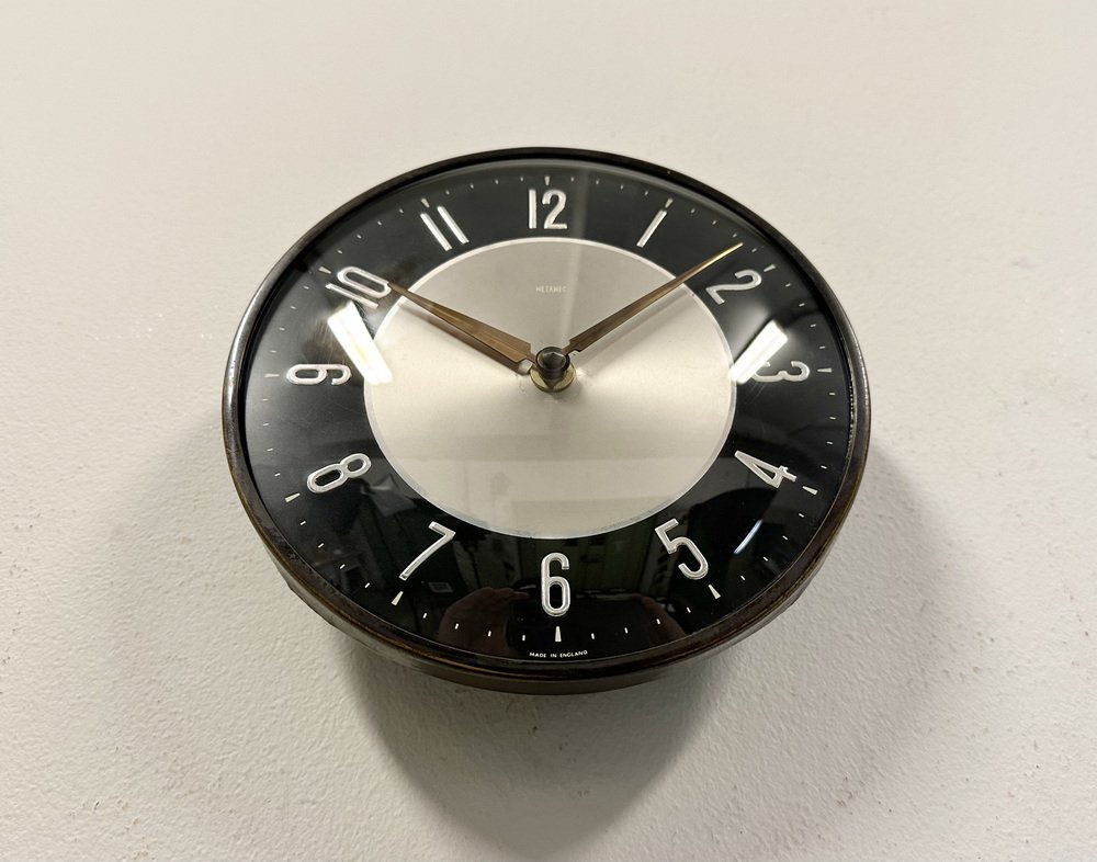 Vintage Black Wall Clock from Metamec, 1970s for sale at Pamono