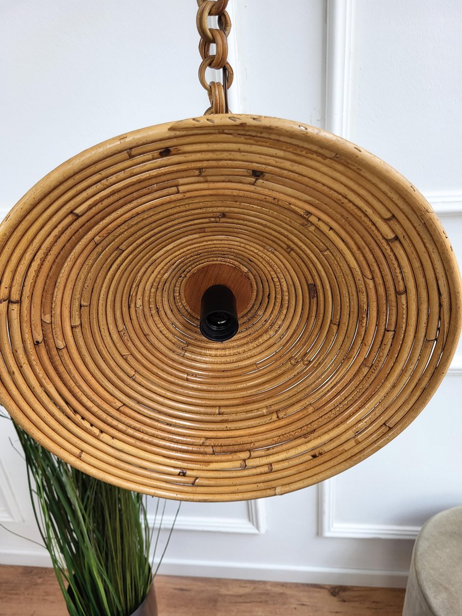Italian Wicker Pendant in Rattan Bamboo, 1960s for sale at Pamono