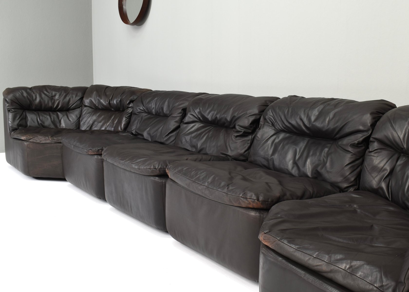 Dark Brown Leather Modular Sofa attributed to Friedrich Hill for Walter