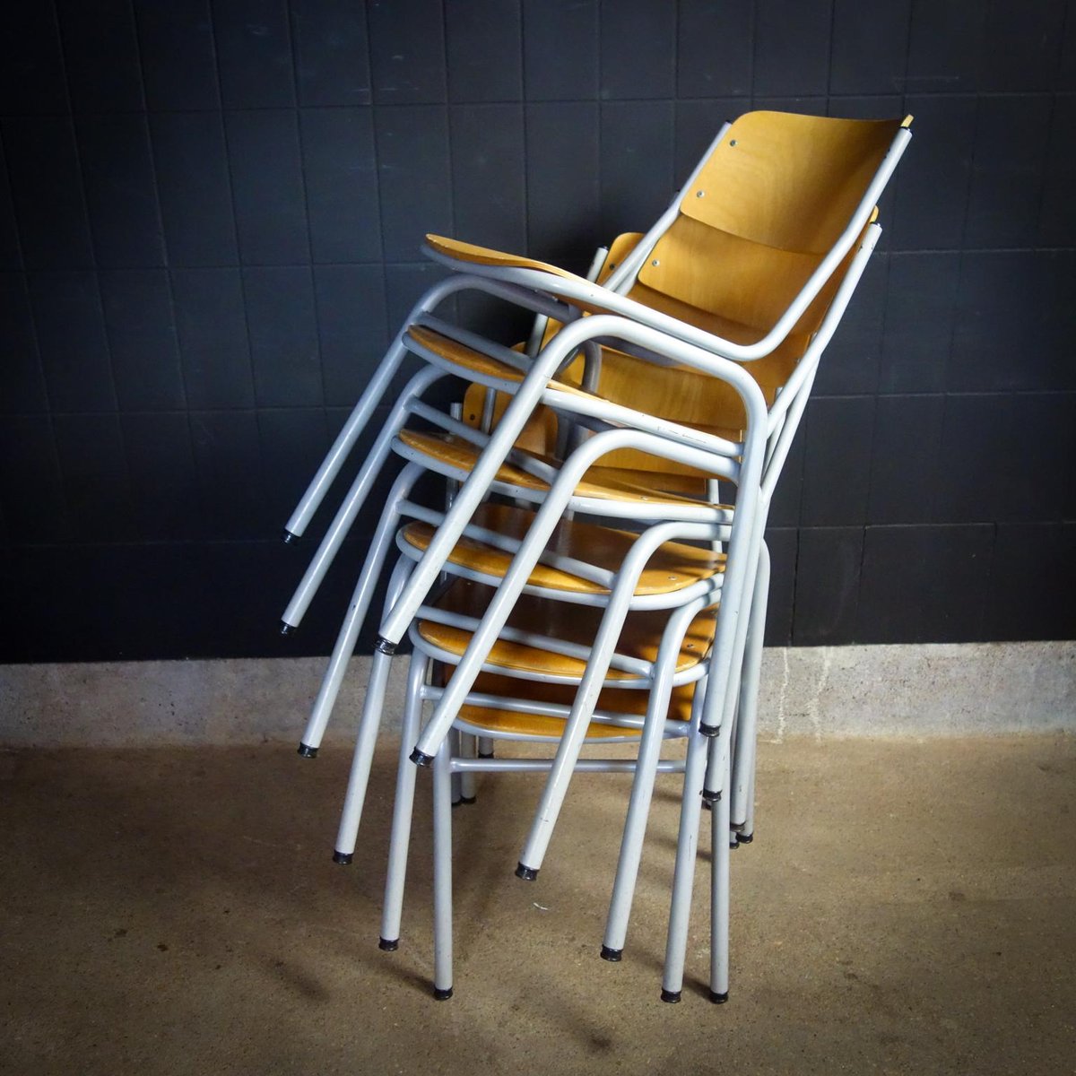 Vintage Gray Frame School Chair by Party Marko for sale at Pamono