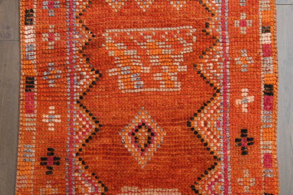 Vintage Turkish Orange Wool Rustic Runner Rug, 1950s for sale at Pamono