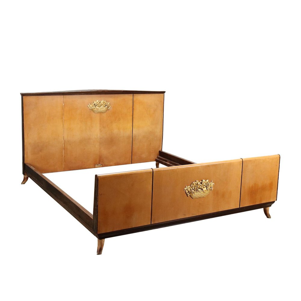 Italian Double Bed in Beech, 1940s for sale at Pamono