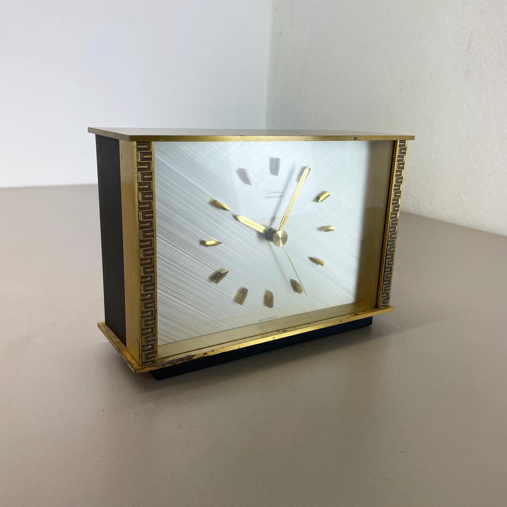 Vintage Modernist Metal Brass Table Clock by Diehl Dilectron, Germany
