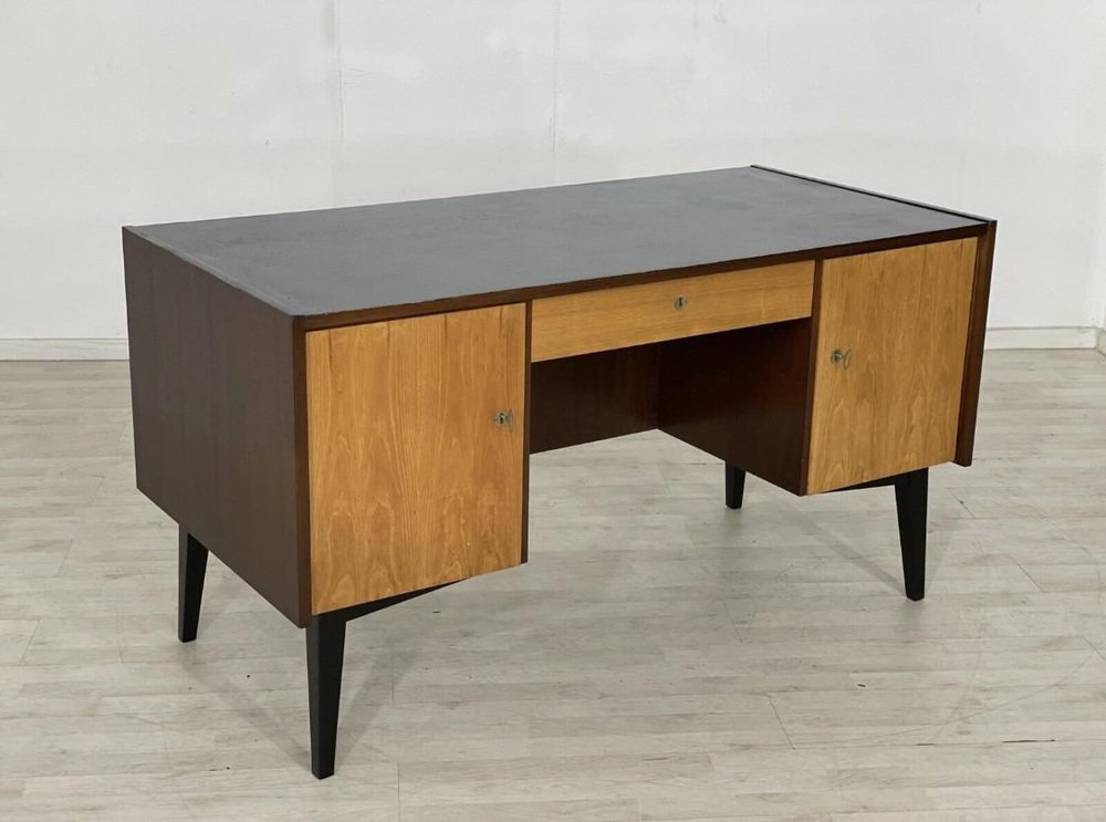 MidCentury German Desk in Black and Brown for sale at Pamono