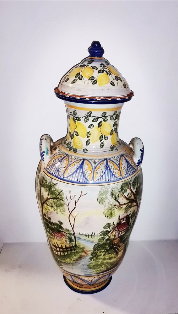 Vintage Amphora Vase in Sicilian HandPainted Ceramic for sale at Pamono