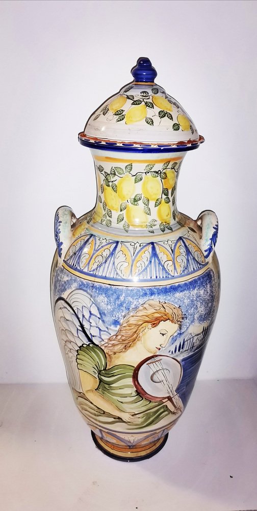 Vintage Amphora Vase in Sicilian HandPainted Ceramic for sale at Pamono