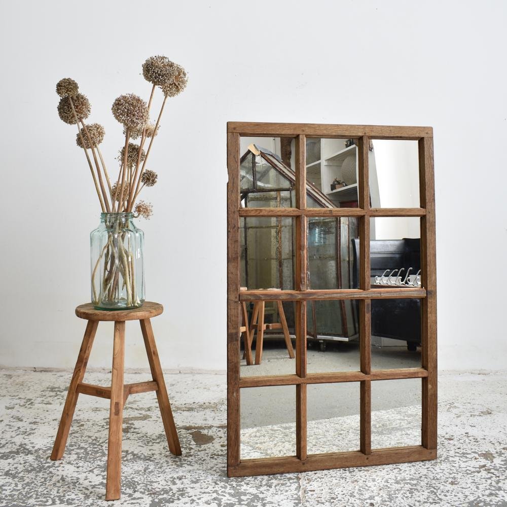 Vintage Reclaimed Wooden Window Mirror, 1950s for sale at Pamono