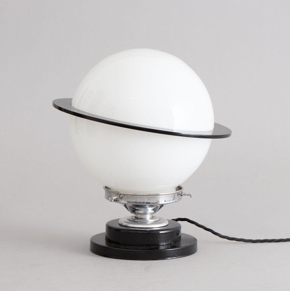 Art Deco Saturn Table Lamp with Black Acrylic Ring for sale at Pamono