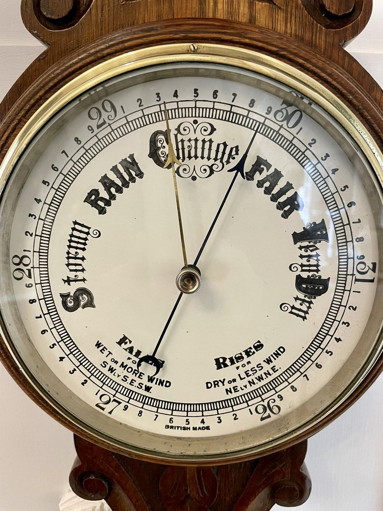 Antique Edwardian Quality Carved Oak Banjo Barometer, 1900s for sale at