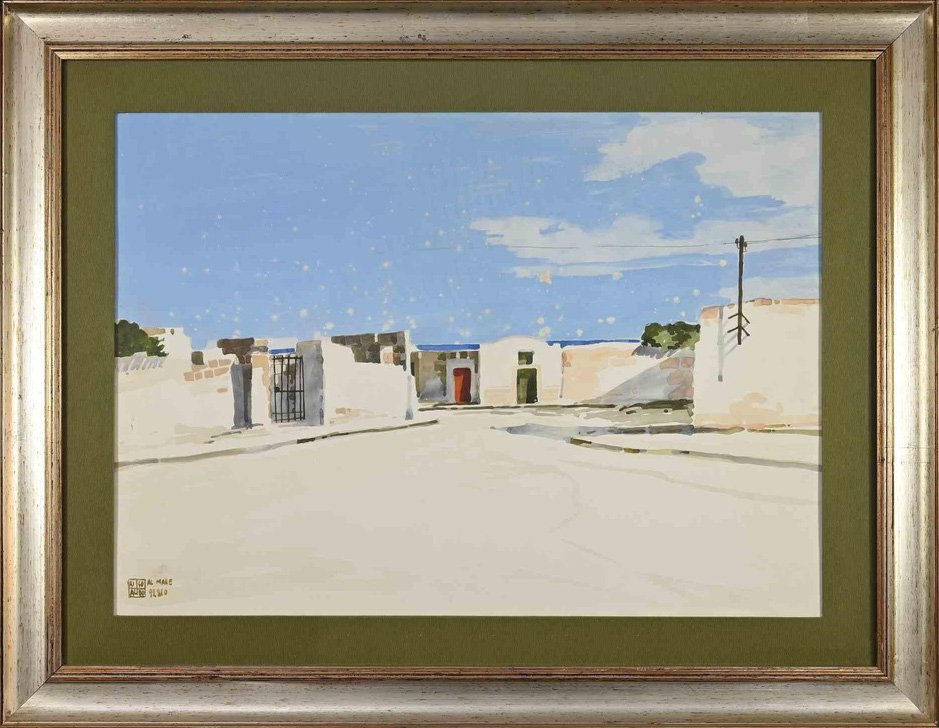 Aldo Riso, At the Beach, 1970s, Tempera and Watercolor, Framed for sale ...