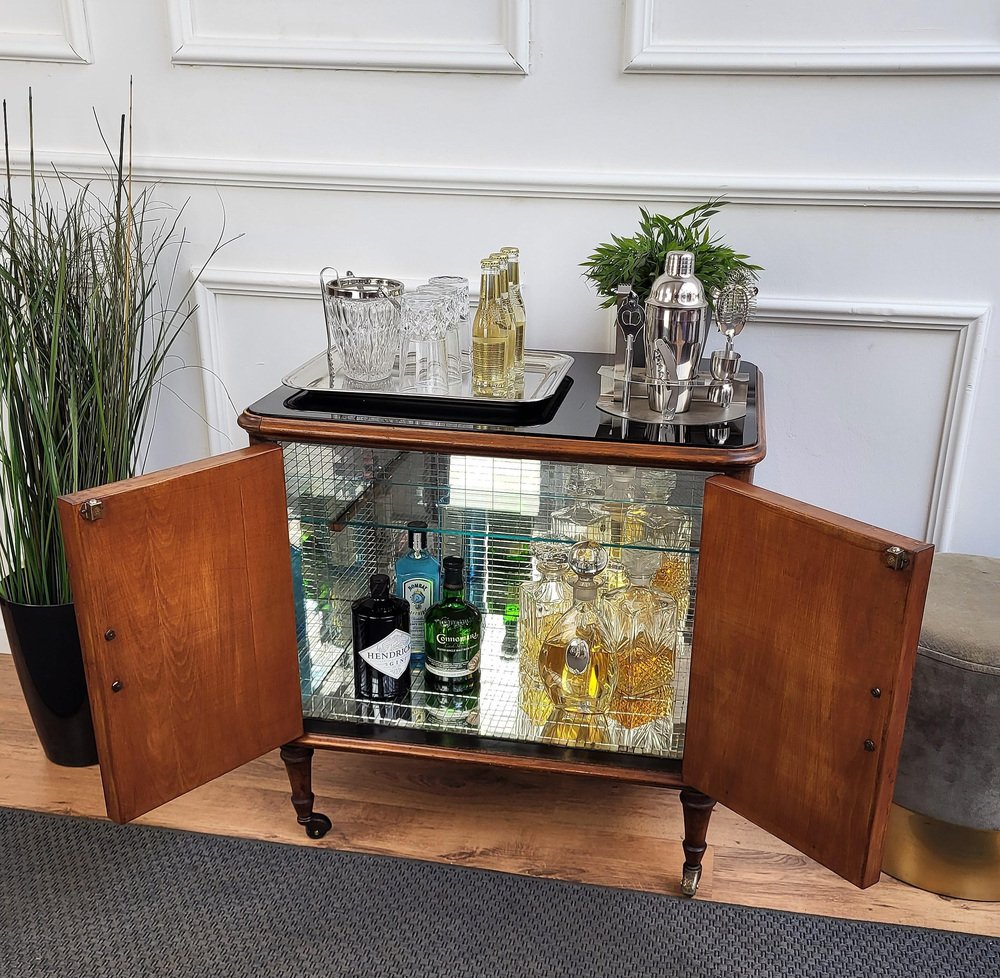 MidCentury Italian Art Deco Dry Bar in Wood and Brass by Paolo