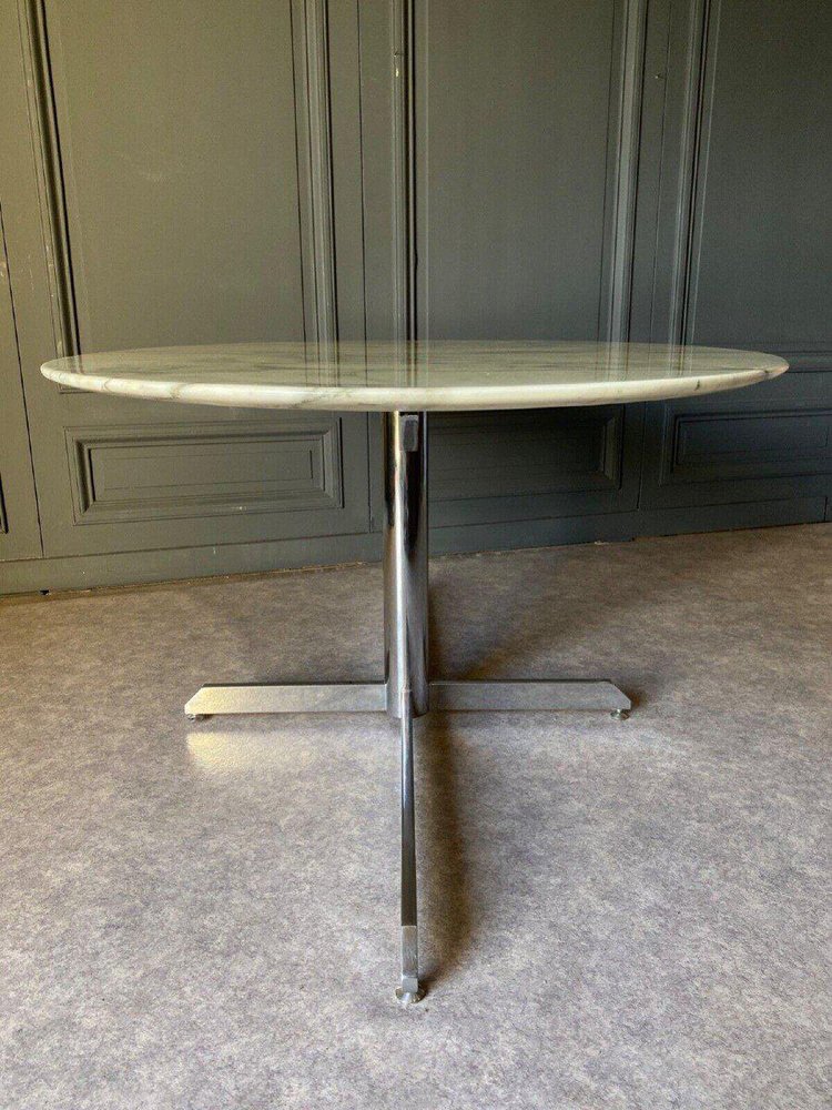 Marble Top & Stainless Steel Base Coffee Table by Florence Knoll for