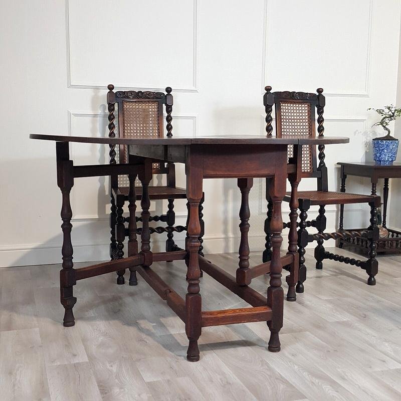 Early 20th Century Oak Dropleaf Gateleg Table with Barley Twist Chairs ...